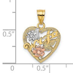 14k Two-Tone w/White Rhodium #1 WIFE In Heart w/Flower Charm