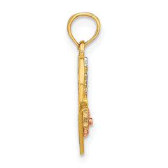 14k Two-tone White Rhodium #1 DAUGHTER IN HEART w/Flowers Charm