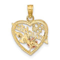 14k Two-tone White Rhodium #1 DAUGHTER IN HEART w/Flowers Charm