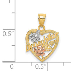 14k Two-tone White Rhodium #1 DAUGHTER IN HEART w/Flowers Charm