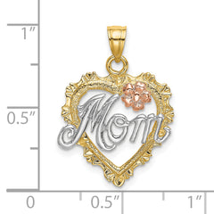 14k Two-tone w/White Rhodium MOM in Heart Charm