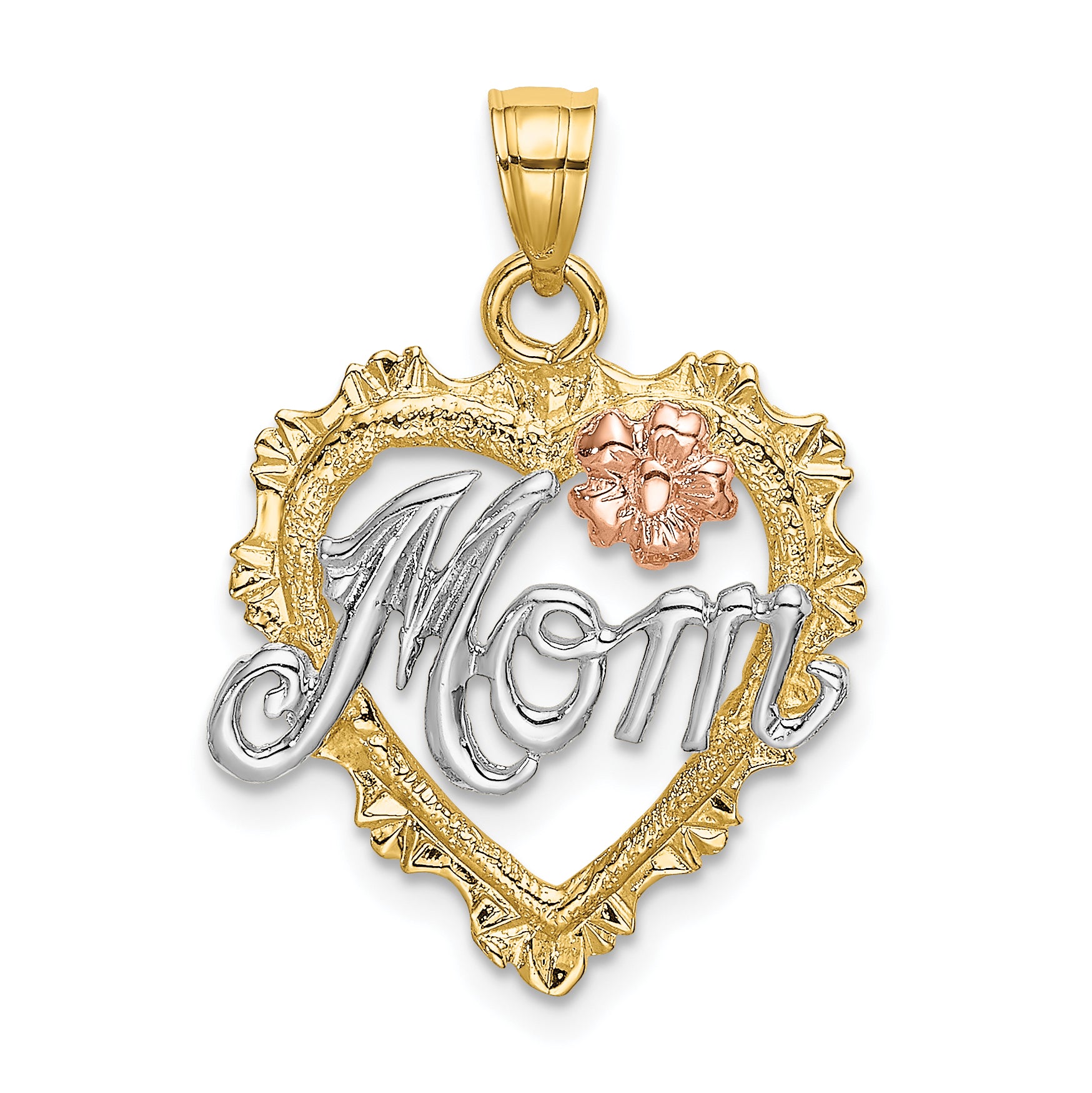 14k Two-tone w/White Rhodium MOM in Heart Charm