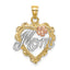 Mom in Heart with Flower Charm in 14K Two-Tone Gold, 22mm Textured - Sophia Jewelers