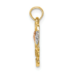 14k Two-tone w/White Rhodium MOM Heart w/Flower Charm