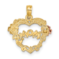 14k Two-tone w/White Rhodium MOM Heart w/Flower Charm