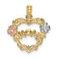 Mom Heart with Flowers Charm in 14K Two-Tone Gold, 19mm Textured - Sophia Jewelers