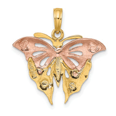 14k Two-Tone and White Rhodium Diamond-cut Butterfly Charm