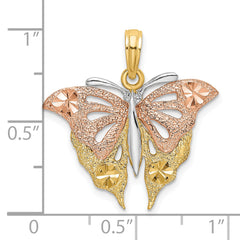 14k Two-Tone and White Rhodium Diamond-cut Butterfly Charm