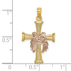 14l Two-Tone Textured Finish Cross w/ Drape Charm