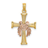 14l Two-Tone Textured Finish Cross w/ Drape Charm