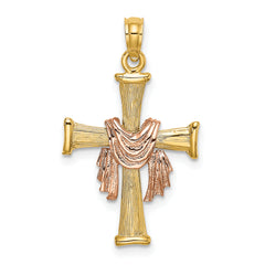 14l Two-Tone Textured Finish Cross w/ Drape Charm