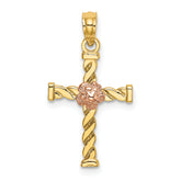 14k Two-Tone Twisted Cross w/ Flower Charm
