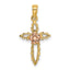 14k Two-tone Cut-Out Cross w/ Flower Charm