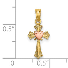 14k Two-Tone Cross w/ Heart Charm