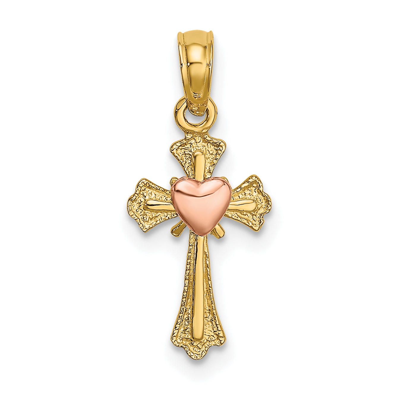 14k Two-Tone Cross w/ Heart Charm