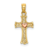 14k Two-Tone w/ Heart In Cross Charm