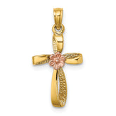 14k Two-Tone Twisted Cross w/ Heart Charm