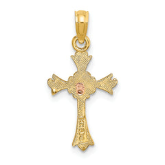 14k Two-Tone Cross w/ Flower Charm