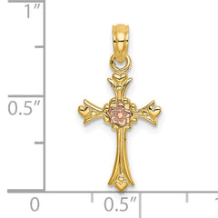 14k Two-Tone Cross w/ Flower Charm