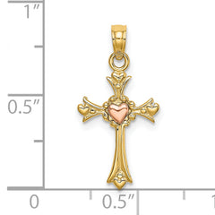 14k Two-Tone Cross w/ Heart Charm
