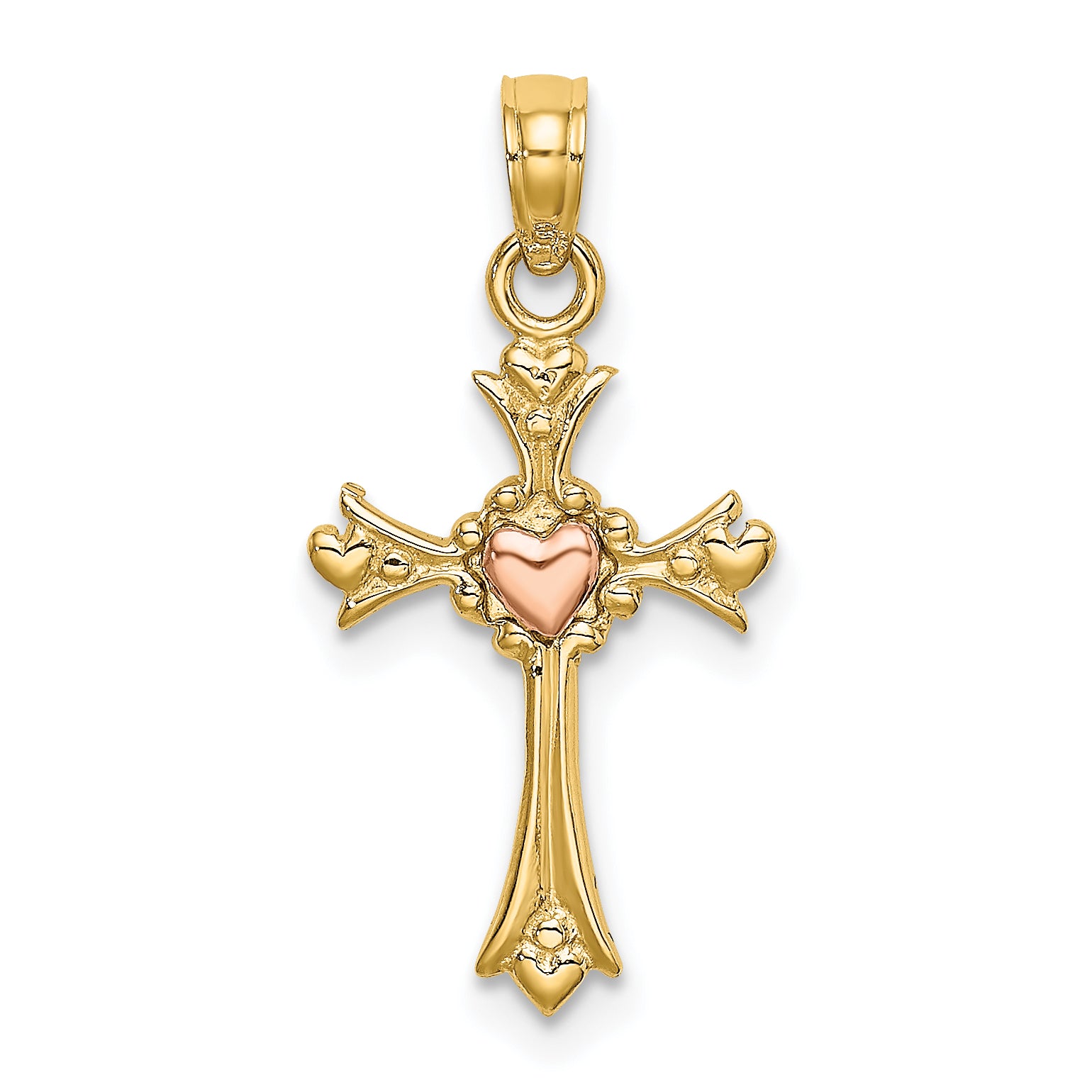 14k Two-Tone Cross w/ Heart Charm