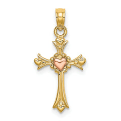 14k Two-Tone Cross w/ Heart Charm