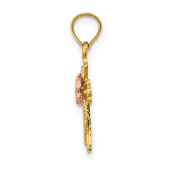 14k Two-Tone Cross w/ Small Flower Charm