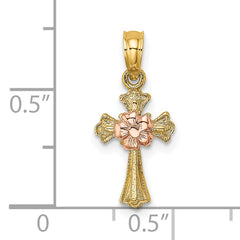 14k Two-Tone Cross w/ Small Flower Charm