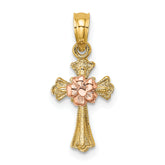 14k Two-Tone Cross w/ Small Flower Charm