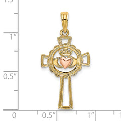 14K Two-Tone Claddagh Cross Charm