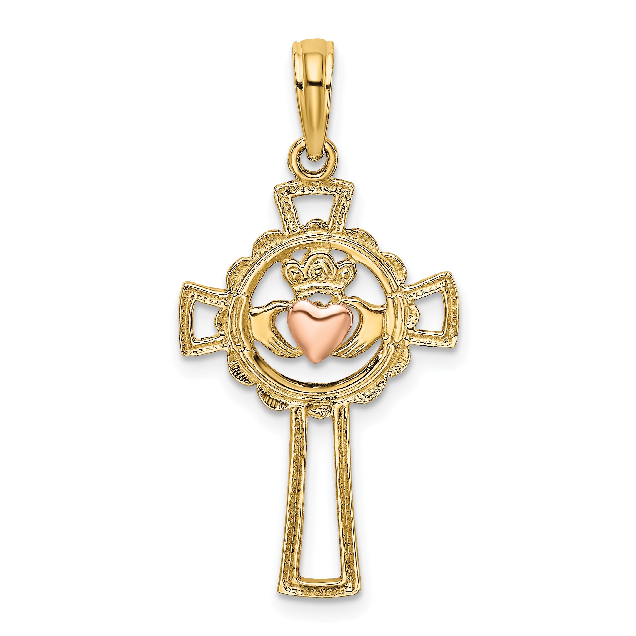 14K Two-Tone Claddagh Cross Charm
