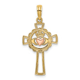14K Two-Tone Claddagh Cross Charm