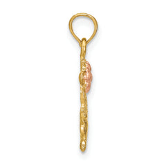 14k Two-Tone Dog Holding Flower Charm