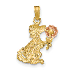 14k Two-Tone Dog Holding Flower Charm