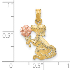 14k Two-Tone Dog Holding Flower Charm