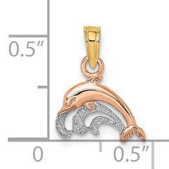 14K Two-Tone W/White Rhodium Dolphin and Wave Charm