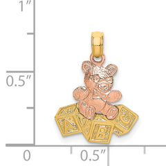 14k Two-Tone Teddy Bear w/ ABC Blocks Charm