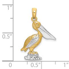 14K with White Rhodium Standing Pelican Charm