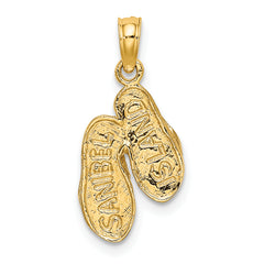 14k with White Rhodium 3D SANIBEL ISLAND Double Flip Flop Charm