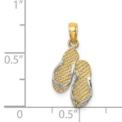14k with White Rhodium 3D SANIBEL ISLAND Double Flip Flop Charm