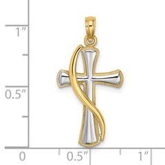 14K w/Rhodium Cross w/Drape Charm