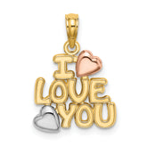 14k Two-tone w/White Rhodium I LOVE YOU w/Hearts Charm