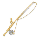 14K w/Rhodium 3-D Fly Rod Fishing Pole Charm