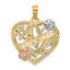 #1 Mom Heart & Flower Charm in 14K Two-Tone Gold, 25mm Textured - Sophia Jewelers