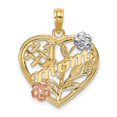 14k Two-tone w/White Rhodium #1 MOM Heart w/Flower Charm