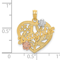 14k Two-tone w/White Rhodium #1 DAUGHTER Heart Charm