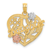 14k Two-tone w/White Rhodium #1 DAUGHTER Heart Charm