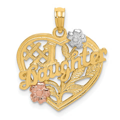 14k Two-tone w/White Rhodium #1 DAUGHTER Heart Charm