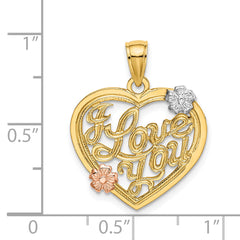 14k Two-tone w/White Rhodium I LOVE YOU Heart w/Flowers Charm