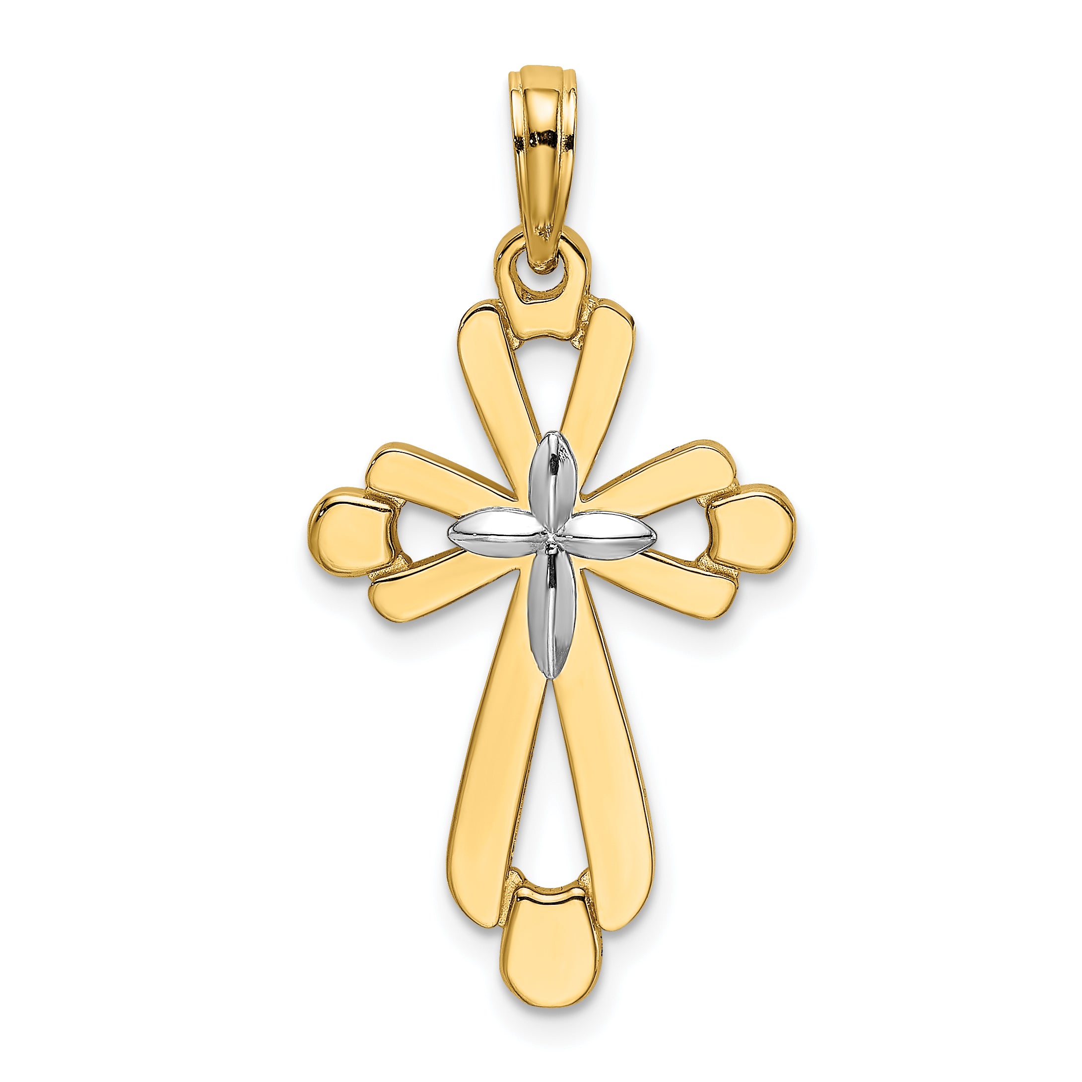 14K W/ Rhodium Polished Fancy Cross Charm